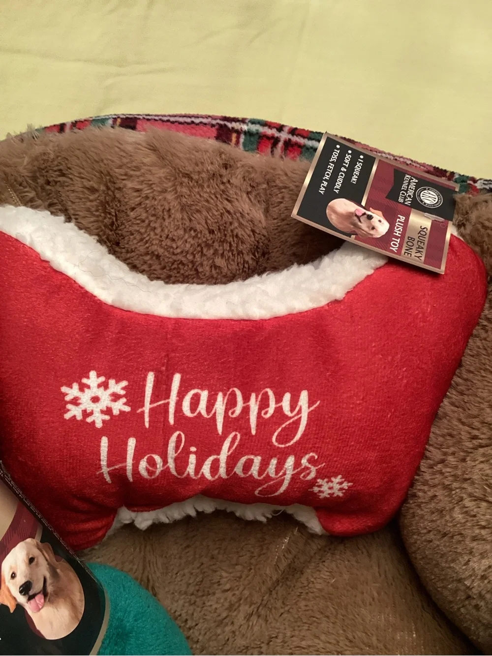 American Kennel Club Pet 3 Piece Christmas Holiday Plaid Bed Gift Set NWT